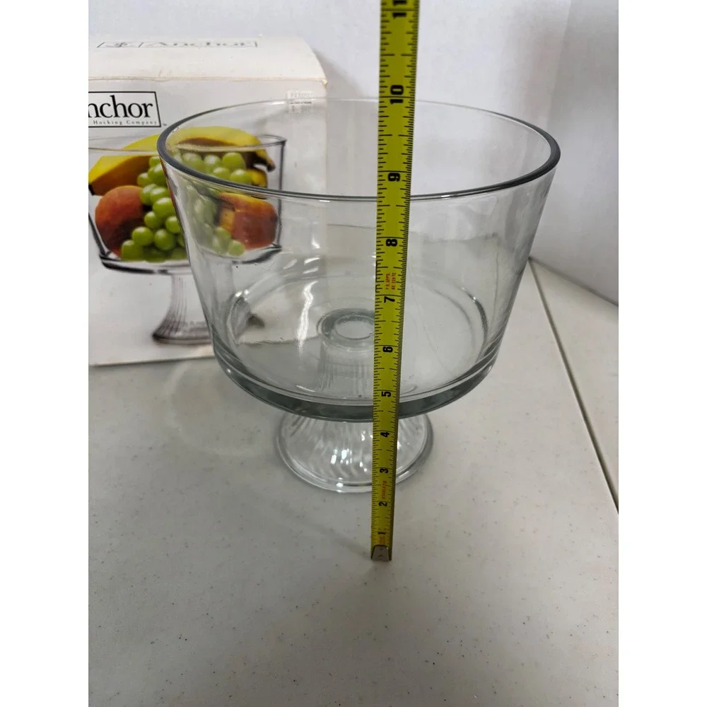 Anchor‎ Hocking 2qt Glass Trifle Bowl Footed Pedestal Clear Ribbed Base